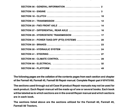 Case Farmall 40, Farmall 45, Farmall 50 Tractors Service Manual