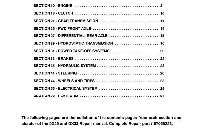 Case IH DX29, DX33 Tractors Service Repair Manual